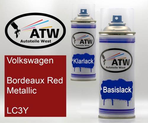 Volkswagen, Bordeaux Red Metallic, LC3Y: 400ml Sprühdose + 400ml Klarlack - Set, von ATW Autoteile West.